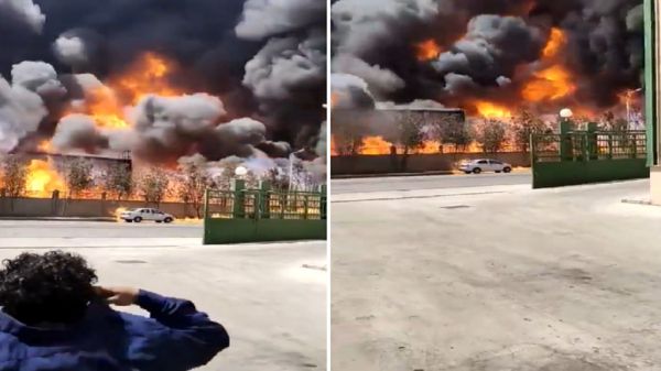 فيديو -مدني #جدة يُسيطر على حريق أحد المصانع دون إصابات