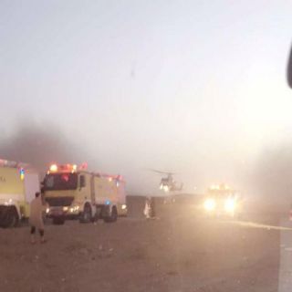 تحديث وفاة "15" وإصابة "30" في اصطدام + حريق باص بطريق الرياض القصيم