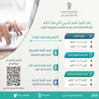 تقنية محايل تعلن موعد القبول في برنامج الدبلوم الصباحي