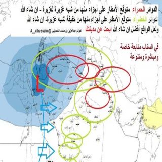 الأرصاد تتوقع إستمرار الأمطار مصحوبة برياح سطحية على هذه المناطق