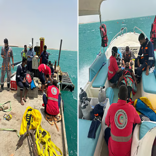 بجزر فرسان..إنقاذ مصاب سقط في محيط معدة ثقيلة في البحر بعملية إنقاذ جوية