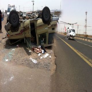 ثلاث فرق اسعافية وإسعاف جوي يُباشر حادث انقلاب بـ" المليليح" بالمدينة